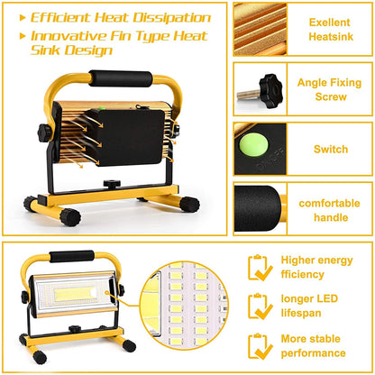LED construction spotlight rechargeable portable work light - Orchidtent 7000 lumens construction lamp work light with 6 dimming levels, 360° rotatable bracket, outdoor lighting for camping.
