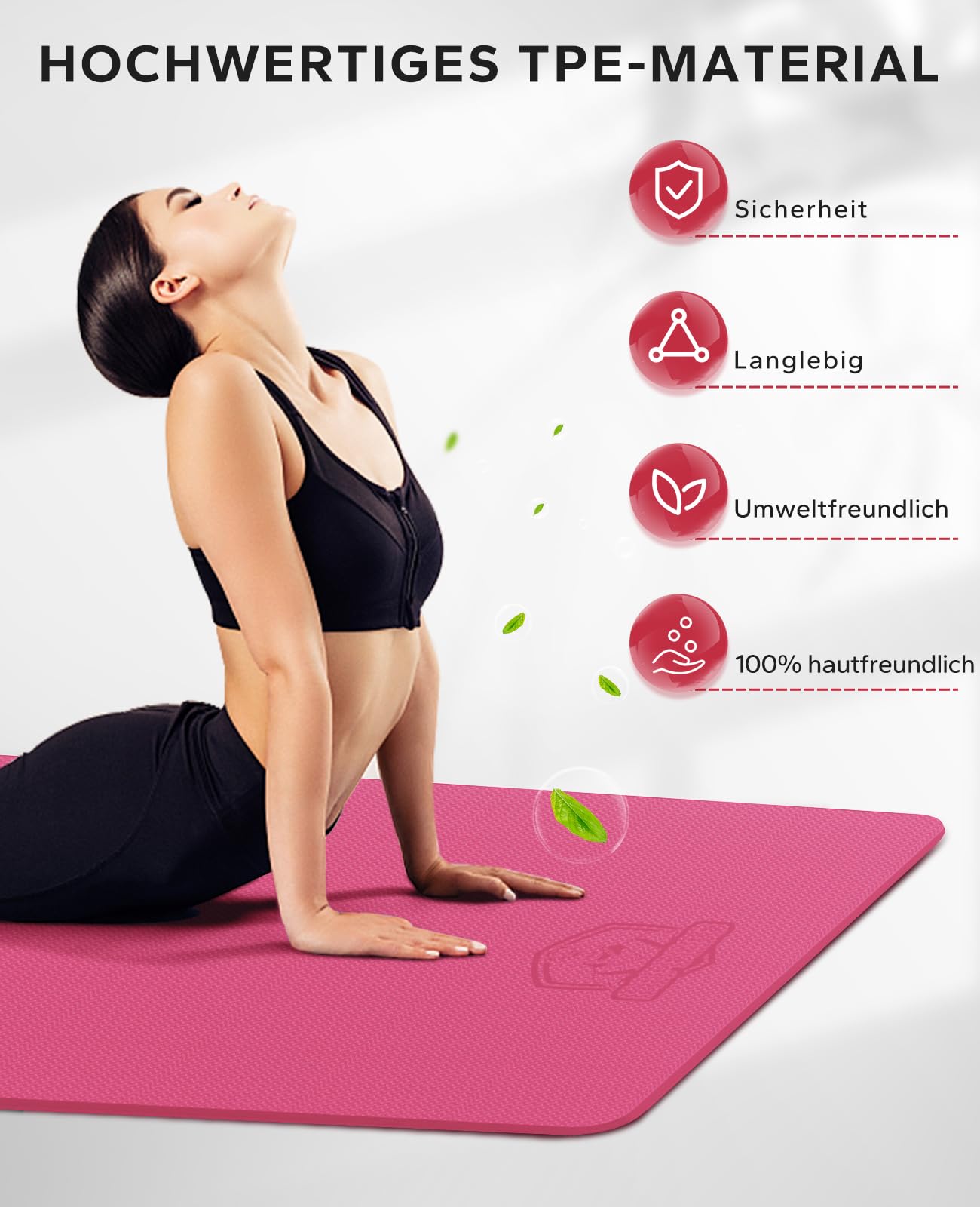 HAPBEAR Yoga Mat XXL - Extra Large Wide Yoga Mat, TPE Exercise Mat Fitness Mat Non-Slip 183cm x 122cm x 6mm Thick, Ultra Durable, Pilates Mat for Gym, Home, Workout - Pink