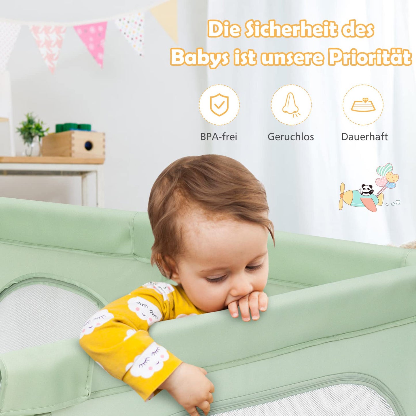 GOPLUS Baby Playpen with 50 Play Balls, Crawl Grid for Toddlers & Infants, Playpen Tent with Breathable Mesh, Travel Bed with 2 Doors and Zipper (No Mattress, Green)