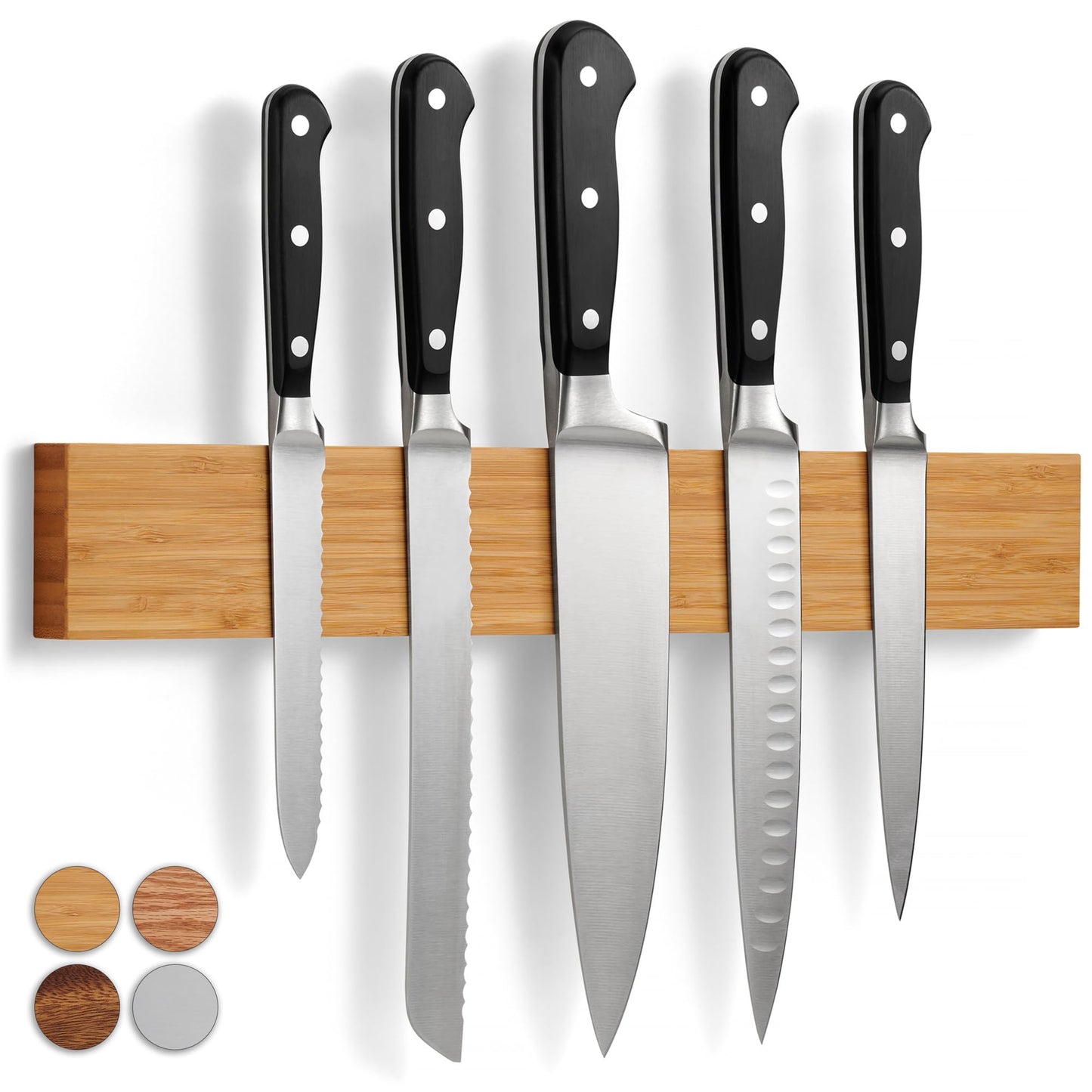 LARHN Bamboo Magnetic Knife Strip with Strong Magnet - 40 cm - Magnetic Knife Holder for Utensils and Tools - Knife Block without Knives