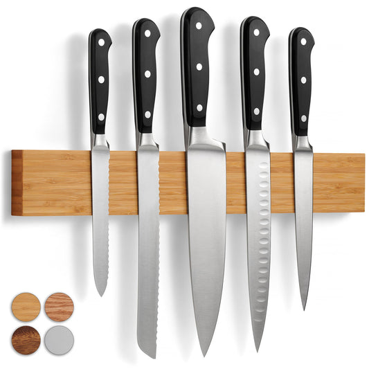 LARHN Bamboo Magnetic Knife Strip with Strong Magnet - 40 cm - Magnetic Knife Holder for Utensils and Tools - Knife Block without Knives