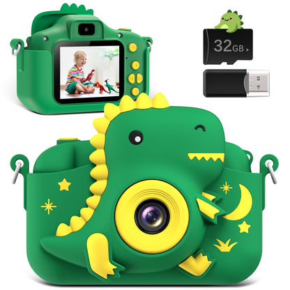 GREENKINDER Kids Camera, 2.0" Screen Children's Camera with 32GB Card, 20MP & 1080P HD Selfie Digital Camera for Kids, Dinosaur Gifts for 3-12 Year Old Boys and Girls