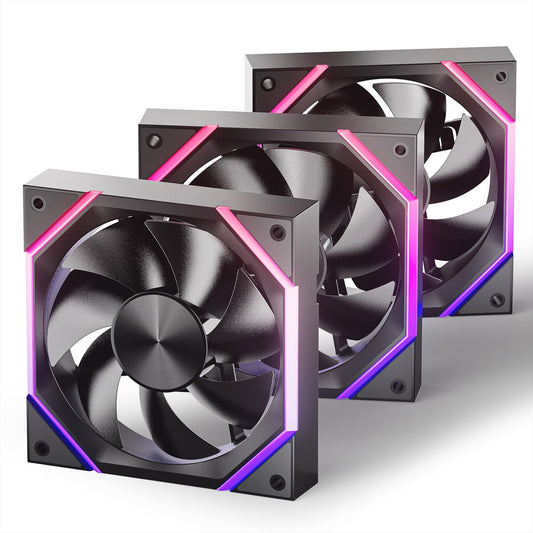 AsiaHorse RGB PC Fans 120MM Case Fans [3 Pack] [HDB] 61.5 CFM/2000 RPM/2.16 MMH2O ARGB Fans 5V3PIN ARGB and 12V4PIN PWM Fans, 50,000 Hours Lifespan Nyota-A12-Black
