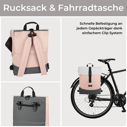 LARKSON Bicycle Bags for Rear Rack Women Gray - Tammo Bike - 2 in 1 Bike Bag Backpack & Rear Rack Bag - Water-Resistant