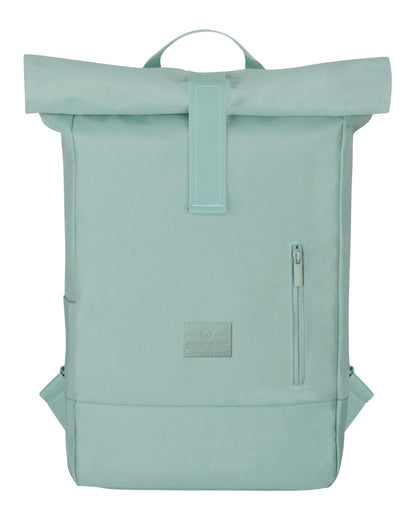 Johnny Urban backpack for women & men in mint color - Robin Medium - Rolltop design with laptop compartment for university, business, and cycling - 15L capacity - Sustainable and water repellent.
