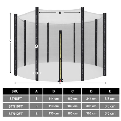 SONGMICS replacement net for round trampoline, Ø 366 cm, safety net for 8 straight posts, round net, black STN12FT