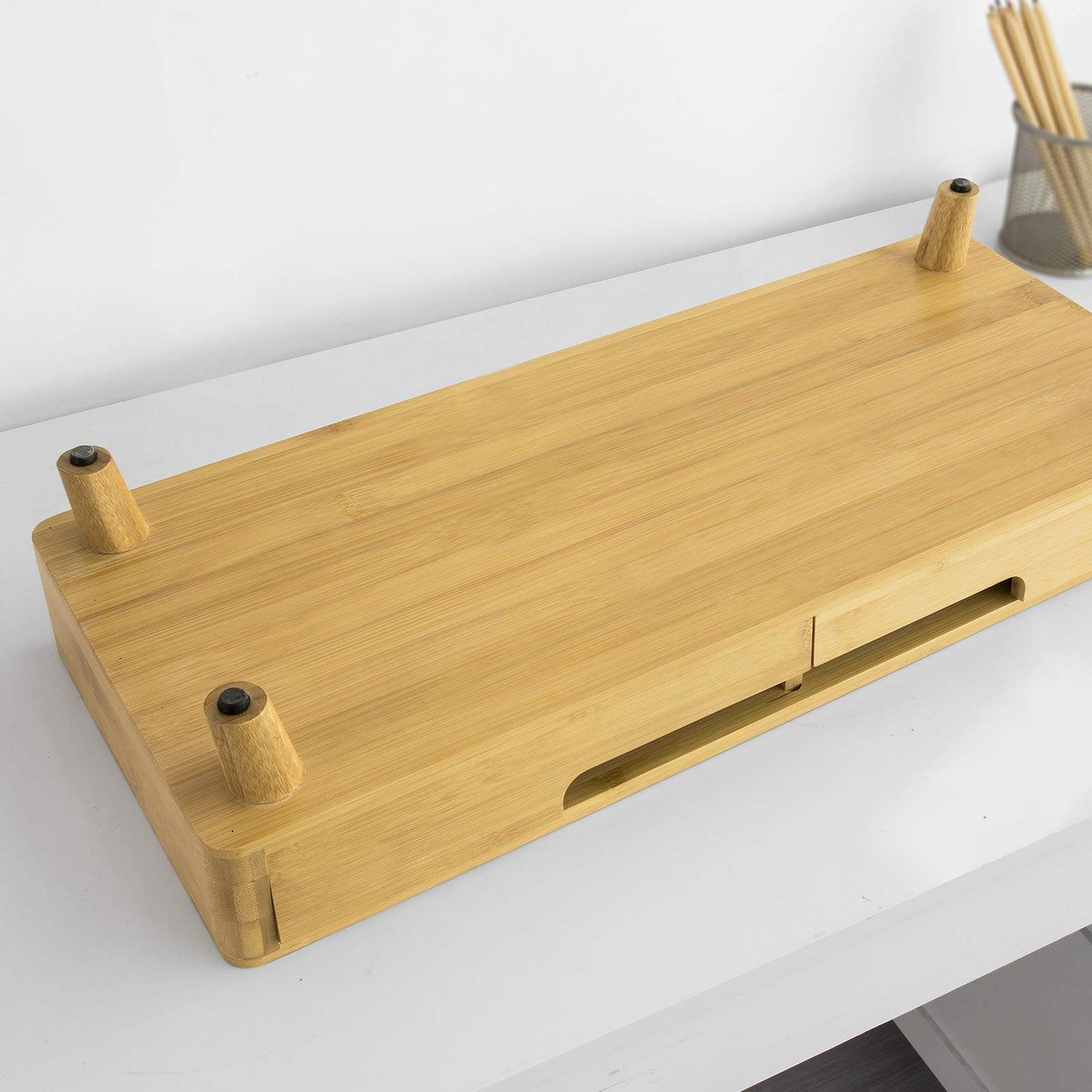 SoBuy BBF06-N Design Monitor Stand Screen Stand Notebook Stand Desk Attachment Organizer with 2 Drawers Bamboo Dimensions approx.: 56x12x23cm