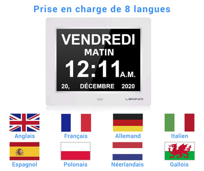 Lemnoi Senior Clock, Dementia Clock, Digital Calendar, Digital Alarm with Date and Day of the Week for individuals with Dementia (e.g. Alzheimer's), Seniors, Visually Impaired, Young Children - 7.5 inches