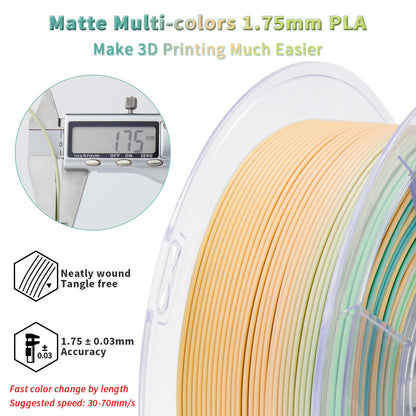 ZIRO Matt Multicolor PLA Filament 1.75mm, Fast Color Changing Matte 3D Printer Filament, 1kg Spool for Most FDM 3D Printers, Dimensional Accuracy +/-0.03mm, Cool Dawn.