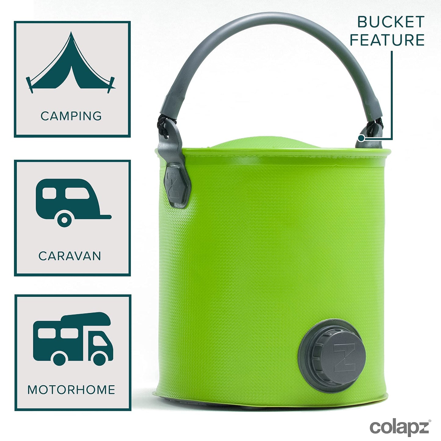 Colapz Foldable Watering Can & Bucket for fresh water - BPA-free, portable for camping, tent, festival, RV & caravan - Convenient outdoor water can for gardening and travel - Green
