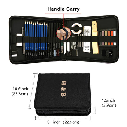 Cozii 51-piece charcoal pencil set includes graphite and color pencils, sketchbook, drawing supplies, and zippered carry case. Perfect for artists, adults.