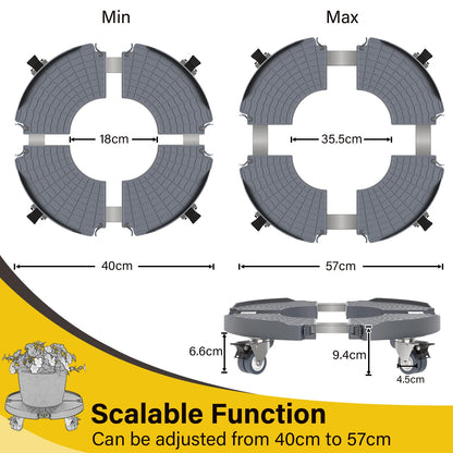 WELDUN plant roller Ø 40-54 cm, dolly 200KG load capacity, saucer flower pot with lockable casters, flower roller for outdoor indoor, 2 pack, gray