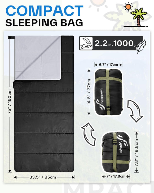 Sleeping bag Summer Sleeping Bag: Sportneer 190×85cm Summer Sleeping Bag Portable Lightweight Waterproof Sleeping Bag with Compression Sack for Camping, Backpacking, Hiking, Travel