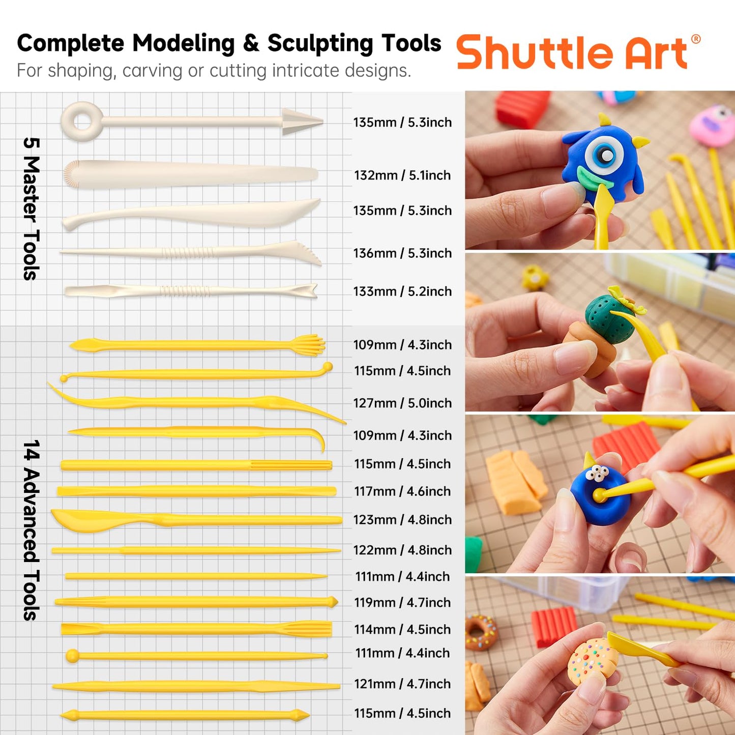 Shuttle Art Polymer Clay Set, 57 colors clay set with 102 pieces of polymer clay accessories, oven-bake modeling clay, polymer clay with 19 carving tools, kids clay, clay for earrings, bracelet.