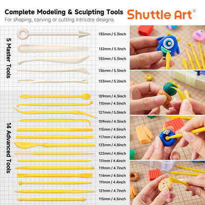 Shuttle Art Polymer Clay Set, 57 colors clay set with 102 pieces of polymer clay accessories, oven-bake modeling clay, polymer clay with 19 carving tools, kids clay, clay for earrings, bracelet.