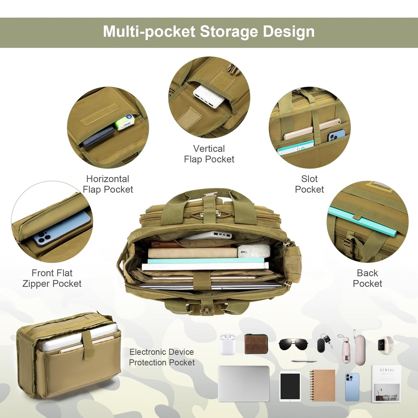 SPAHER work bag laptop bag 14/15.6/17.3 inch messenger bag men's pilot bag briefcase tactical bag military carry bag shoulder bag gift for men