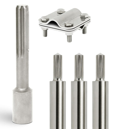GRAFT grounding rod set made of V4A stainless steel | 3x1m grounding rods | 20mm diameter | Includes SDS-Max driver & connection clamp | Lightning protection for PV system | Grounding | House grounding | Grounding spike