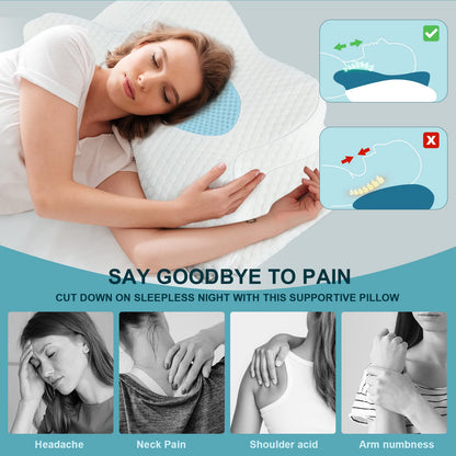 GOXIFACA Orthopedic Pillow, Memory Foam Ergonomic Pillow, Neck Support Pillow for Neck Pain, for Back and Side Sleepers, Improve Sleep Quality, 60 * 35 * 10/12cm