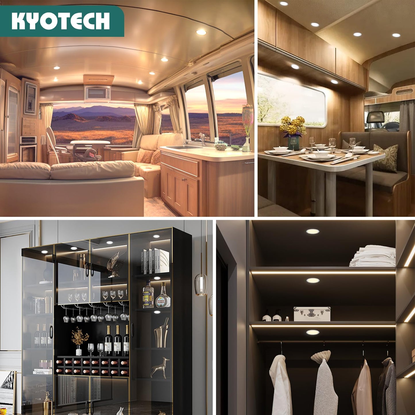 KYOTECH LED furniture recessed light 230V 4W 3 color temperatures 3000K/4000K/6000K G4 LED 300LM light source furniture recessed spotlight, borehole 55-58mm and 20mm flat, brushed stainless steel chrome-3 piece set.