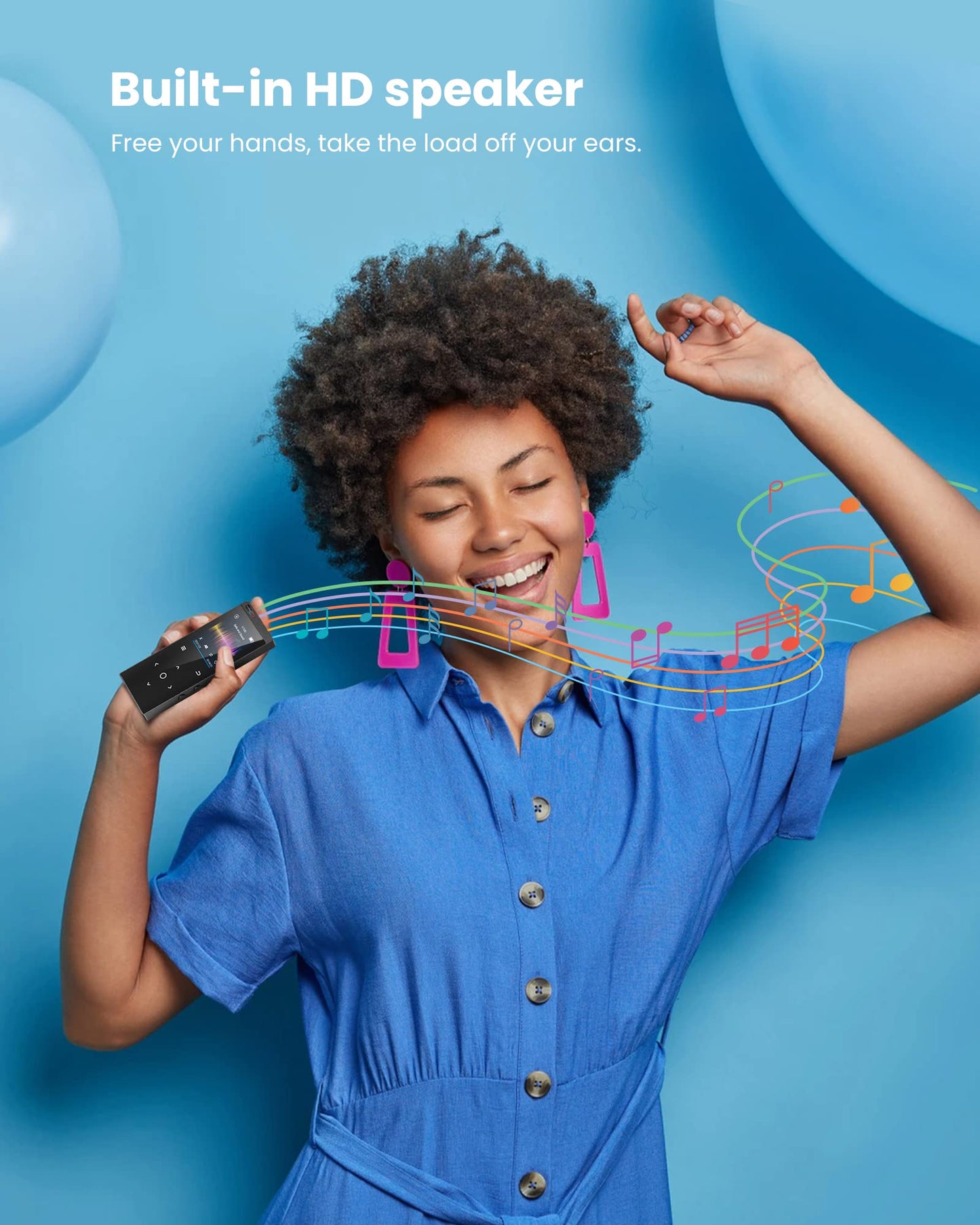 128GB MP3 Player Bluetooth 5.2, DODOSOUL MP3 Player with Headphones, FM Radio, Voice Recorder, Mini Design, HiFi Sound, E-Book Reader, Photo Album, Ideal for Sports, Speaker