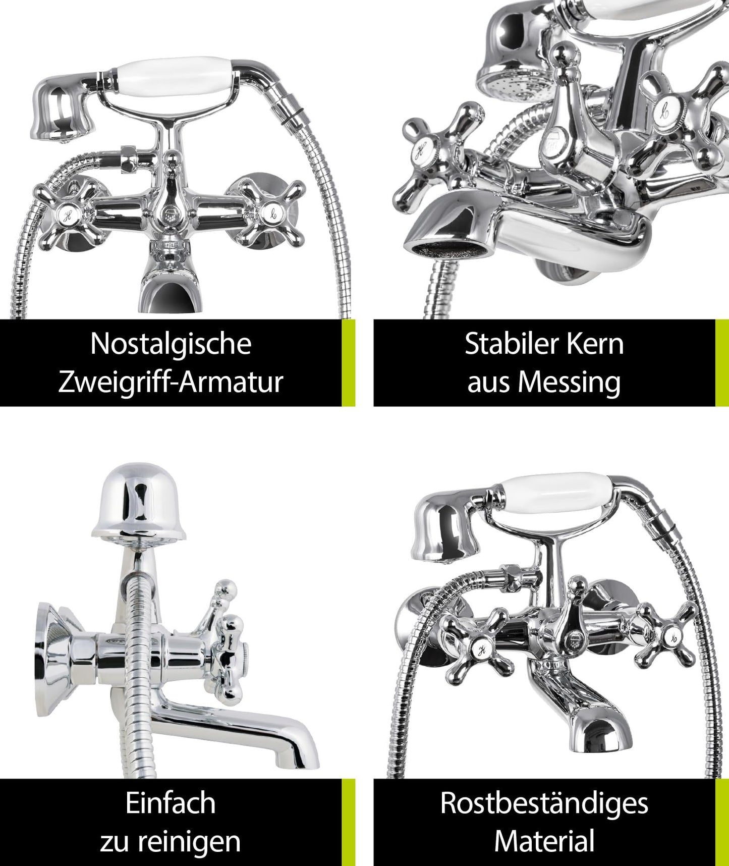 aquaSu® Two-handle mixer Athena for bathtub including shower set | Retro faucet | Diverter bathtub faucet | Tub battery | Nostalgic two-handle faucet | Cross handles | Chrome | 76802 3