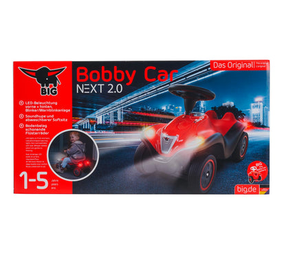 BIG Bobby Car Next 2.0 (red) - Slide car for ages 1 and up with LED lights, storage, sound steering wheel, whisper wheels, and new features, vehicle for children ages 1-5 (max. 50 kg)