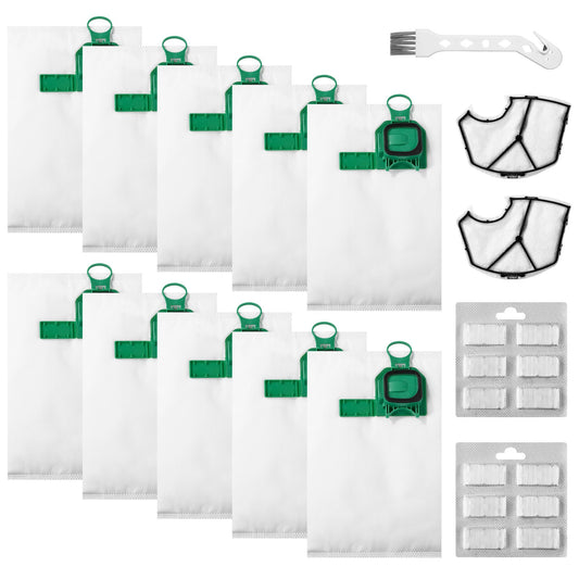 12 vacuum cleaner bags for Kobold VK140, VK150, FP140, FP150 with 2 motor filters, 2 fragrance sachets, a brush, 5-layer vacuum cleaner bag for Vorwerk vacuum cleaner bags VK140/VK150/FP140/FP150
