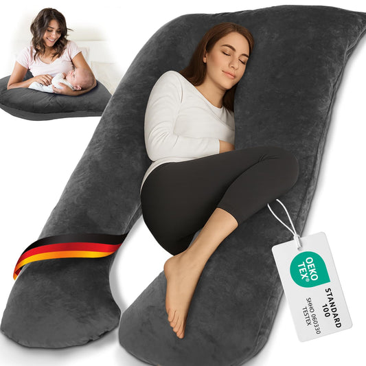ELONEO Pregnancy Pillow XXL, Side Sleeper Pillow with Cover, Pregnancy Pillow in U shape, Nursing Pillow with soft, removable and washable cover, gray