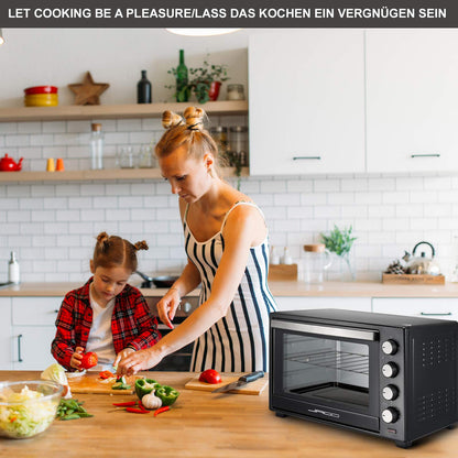 Jago® Mini Oven - with convection, rotisserie, interior light, Electric, 48L, 6 cooking modes, 2000W, Timer, 100-230 °, double glazing, Black - Mini Oven, Mini Electric Oven, Oven, Grill-Oven