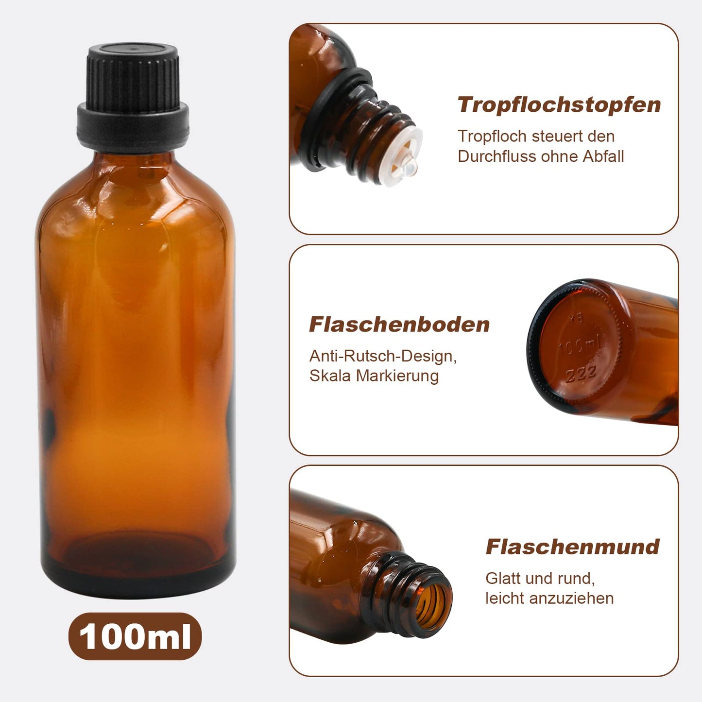Episkey 12 Pack Brown Glass Bottle 100ml, Glass Dropper Bottle Brown Apothecary Bottle Set including small glass bottle dropper funnel syringe and label (Brown, 100ml)