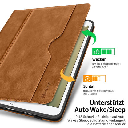 HOLIMET iPad 9th Generation case with pencil holder, 2021/2020/2019 iPad 8/7th Generation PU leather case TPU back cover protective case shockproof, auto sleep/wake for 10.2 inch iPad 9-Brown