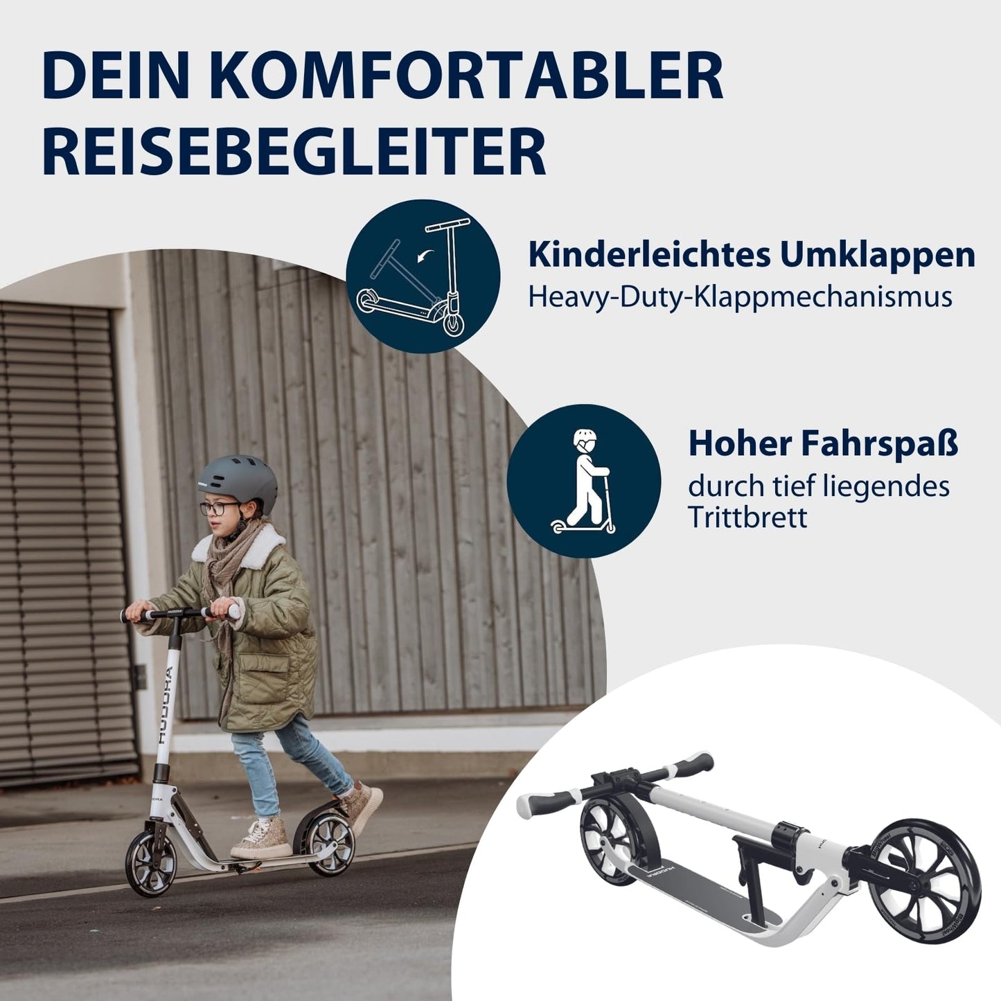 HUDORA BigWheel® 205 Advanced Scooter - Comfortable aluminum scooter for up to 100kg - Height adjustable & foldable kick scooter - Scooter for kids/teens & adults