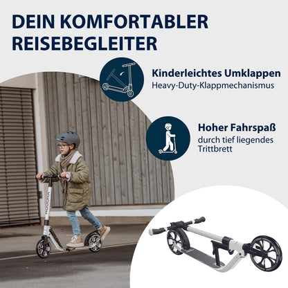 HUDORA BigWheel® 205 Advanced Scooter - Comfortable aluminum scooter for up to 100kg - Height adjustable & foldable kick scooter - Scooter for kids/teens & adults
