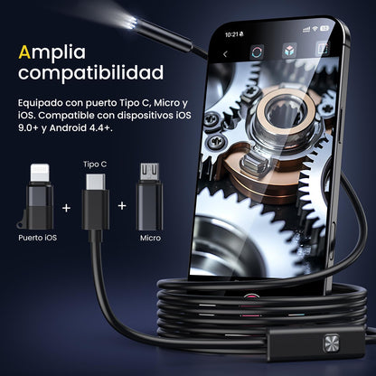 FORKODA Endoscope Camera with Light - 1080P HD endoscope with 8 adjustable LEDs, 5m waterproof cable IP67 4.3-inch IPS screen for pipe and engine inspections Professional snake camera