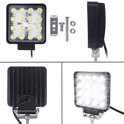 12V LED work lights by Aufun with 48W off-road floodlights, 4320lm. IP67 waterproof headlights for tractor, SUV, UTV, ATV. Set of 4.