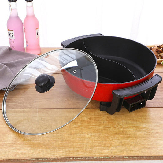 Electric Hot Pot Wok Pan Yin Yang Hot Pot 2 Sided Soup Pot Kitchen Casserole Non-stick Cooking Pot Chinese Hotpot, Easy to clean Fast heating