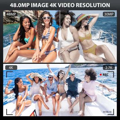 Digital Camera 4K 48MP Compact Digital Camera for Photography, Vlogging Camera with free 32GB SD card, 18X digital zoom, dual-lens selfie function.