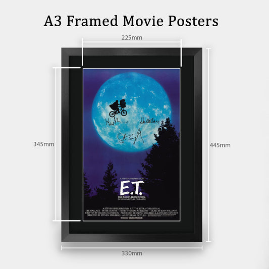 HWC Trading E.T. The Extra-Terrestrial A3 Framed Signed Printed Autographs Picture Display Gift For Henry Thomas Dee Wallace Steven Spielberg Movie Fans