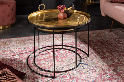 Invicta INTERIOR Elegant 2-piece set coffee tables Elements Gold black with removable tabletop set of tables