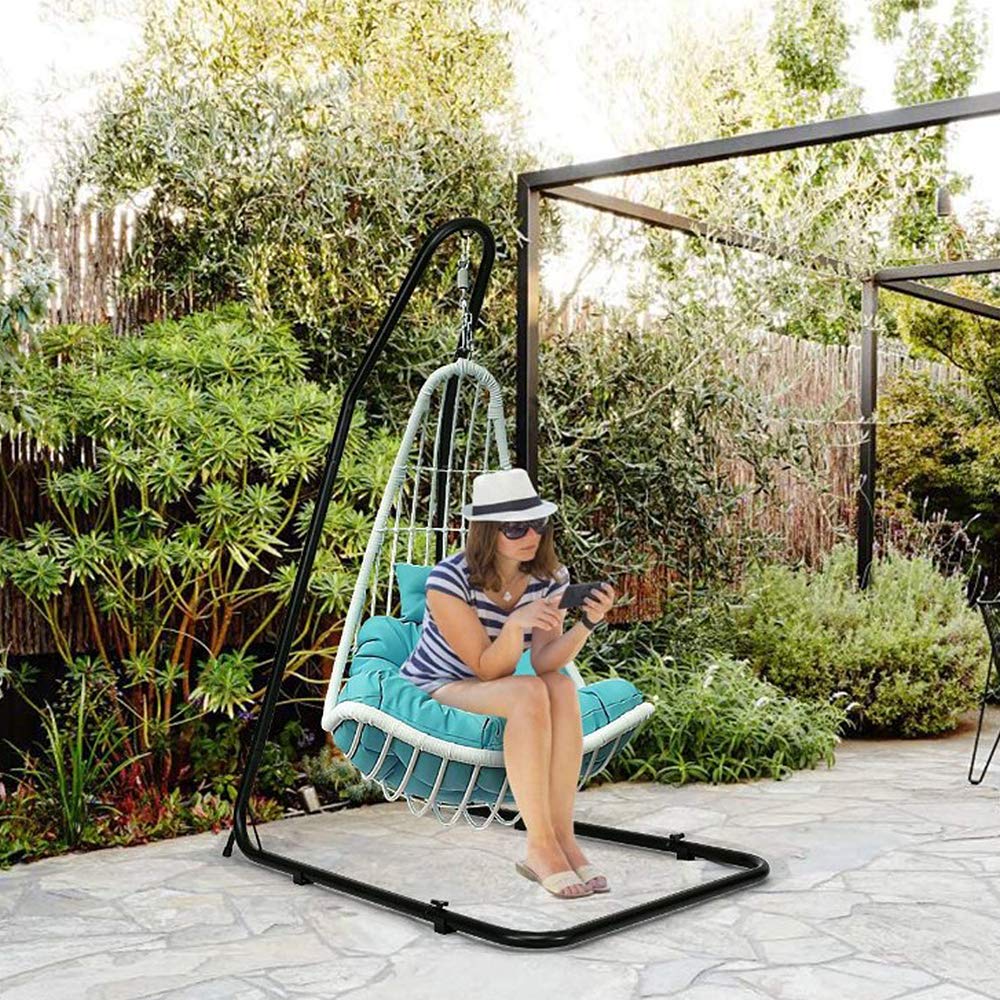 Hanging chair made of metal, hammock chair on stand, indoor hammock, adjustable height (200 - 250 cm), for garden, balcony, bedroom, max load 150 kg, Style C