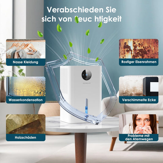 Electric Dehumidifier 1800ML, Portable Room Dehumidifier Extra quiet under 30 dB, Automatic shutdown and defrost, Dehumidifier for apartment bathroom