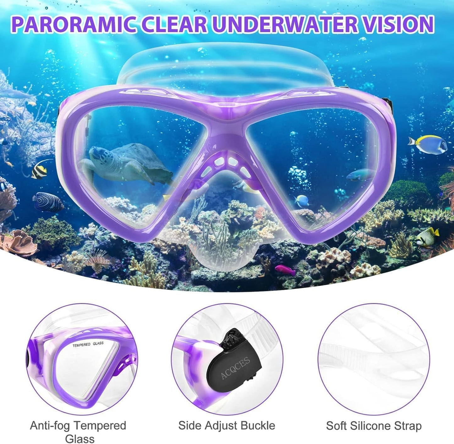 WOVOKA Kids Snorkel Set - Kids Diving Mask with Snorkel Anti-Leak Anti-Fog HD Diving Masks Dry Snorkel for 4-13 year old boys and girls