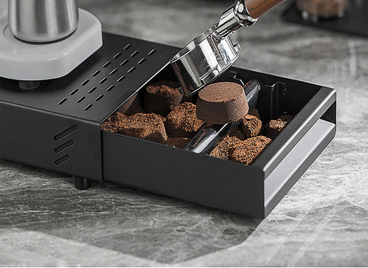 Fishhawk Espresso Knock Box Drawer, stainless steel coffee grounds knock container with removable knock bar, drawer type espresso container for home coffee shop bar (Black).