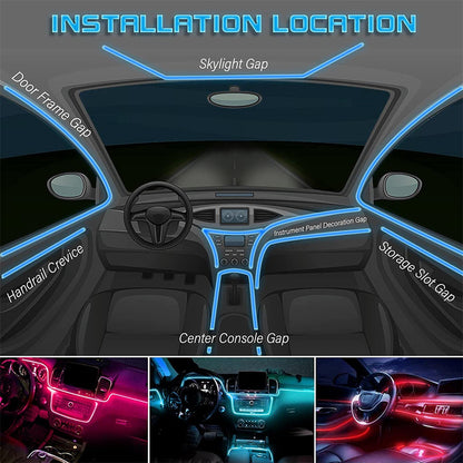 LED interior car lighting, 6M/5 in 1 RGB car interior lighting, 12V LED atmosphere light car, App controllable interior lighting, car LED strips.