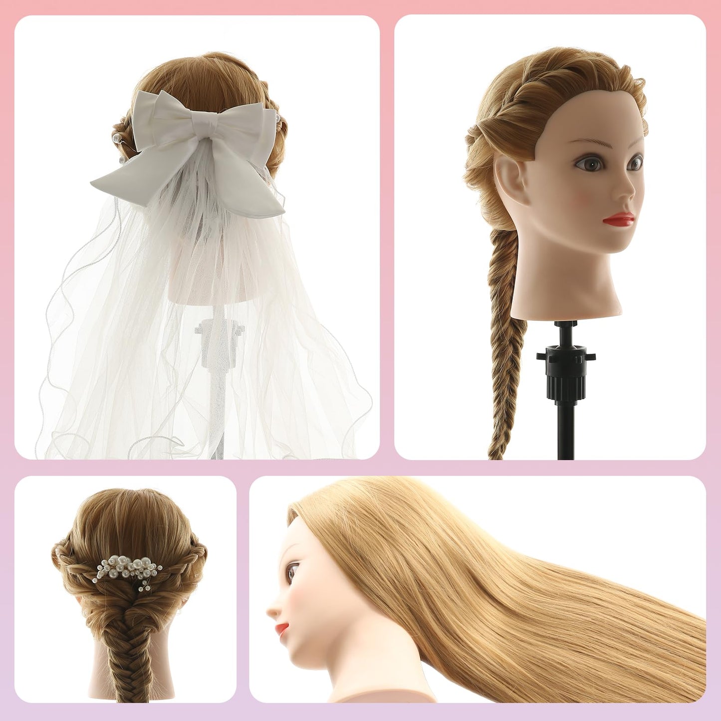 Mannequin Head Hairdresser Real Hair 100% Synthetic Hair Hairdresser Head Practice Head Hairdresser 26” Training Heads Doll Head Hairdresser Head With Stand + DIY Hair Set