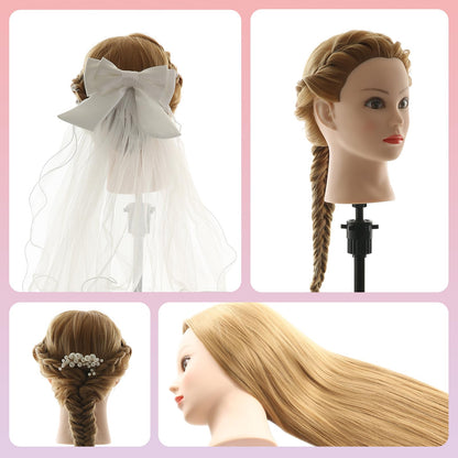 Mannequin Head Hairdresser Real Hair 100% Synthetic Hair Hairdresser Head Practice Head Hairdresser 26” Training Heads Doll Head Hairdresser Head With Stand + DIY Hair Set