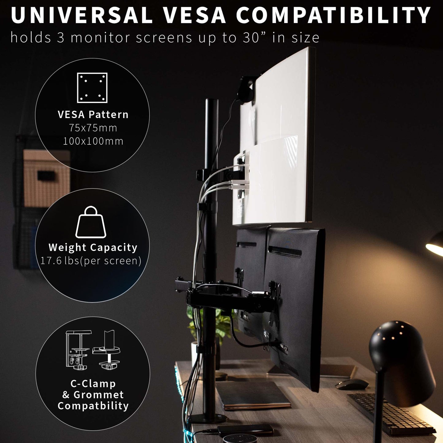 VIVO Triple LCD Monitor Desk Mount Heavy Duty Stand & fully adjustable 3 screen up to 27" (Stand-v003t)