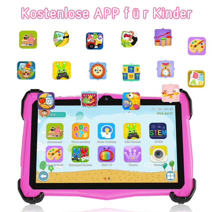 EagleSoar Kids Tablet 10 Inch, Android 14 with Octa-Core Processor for Kids Ages 3-12, 10GB RAM + 64GB ROM, with Educational Software and Parental Control (Pink)