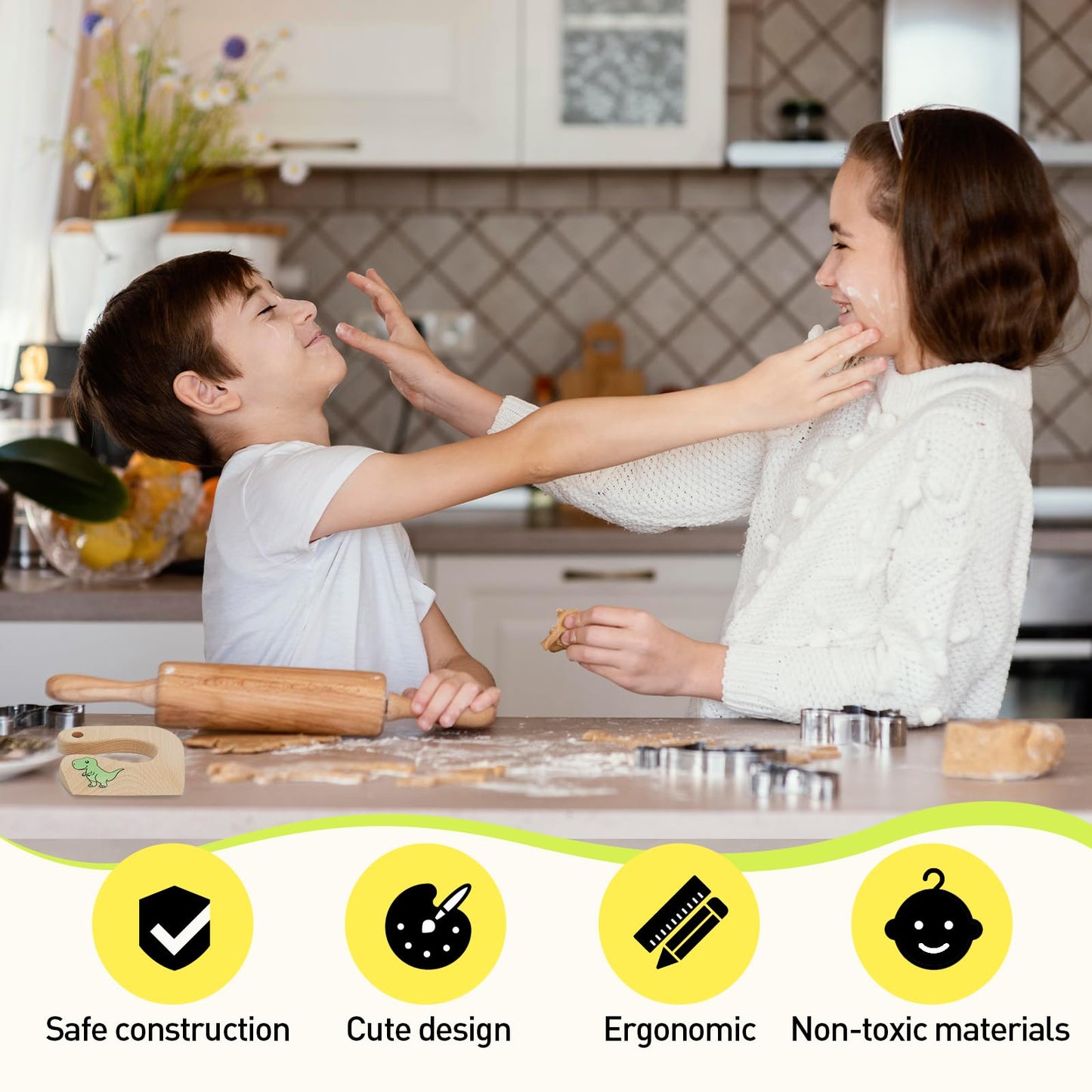 Children's knife 20-piece children's safety cooking knife kitchen knife set with vegetable cutters, wooden knife, cutting board etc. Montessori toy as a birthday gift for children from 2 years old.