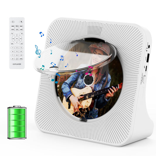 Gueray Portable CD Player with Bluetooth Desktop CD Player with 4000mAh Battery for Home Built-in Dual HiFi Speakers AUX Headphone Jack FM Radio with Remote Control USB Port
